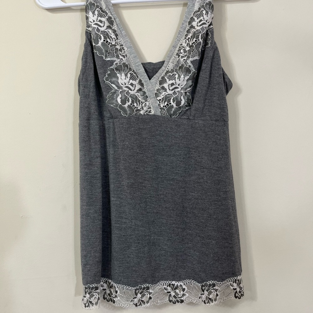 Soma Gray and White Lace Sleep Tank Top - Picture 3 of 9